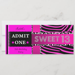 Süße 13 13. Geburtstag Zebra Kuh Hot Pink Schwarz Einladung