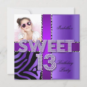 Süße 13 13. Geburtstag Zebra Kuh Lila Schwarz Einladung