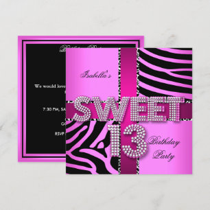 Süße 13 13. Geburtstag Zebra Kuh Rosa Schwarz Einladung