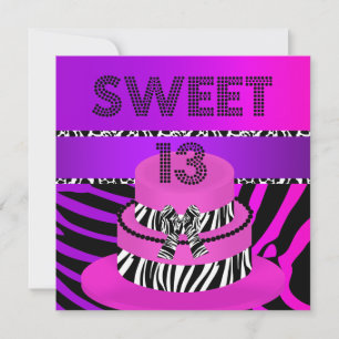 Süße 13 13. Geburtstag Zebra Lila Rosa Torte Einladung