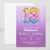 Süße 13 dreizehn lila Geburtstagsmädchen laden ein Einladung (Vorne/Hinten)