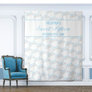Süße 15 Baby Blau Silber Geburtstagsfeier Hintergr Wandteppich