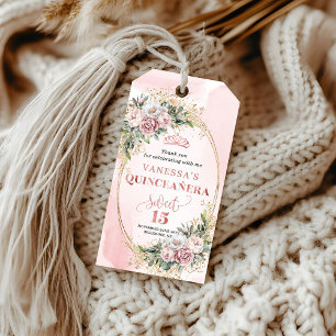Süße 15 Boho-Geschenkkarte mit Rose Gold Grün Geschenkanhänger