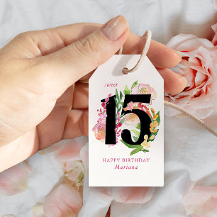 Süße 15 Florale Zahl 15. Geburtstag Geschenkanhänger