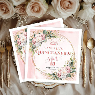 Süße 15 Servietten mit Rose-Gold-Greenery-Akzente