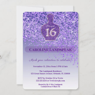 Süße 16 Amethyst Duft Lila Glitter Band Einladung