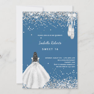 Süße 16 blau-weiße Ballerina-Kleid QR-Code Einladung