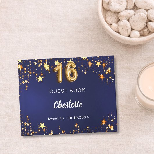 Süße 16 blaue goldene Sterne Gästebuch