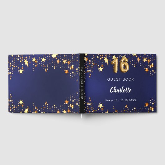 Süße 16 blaue goldene Sterne Gästebuch (Voll)