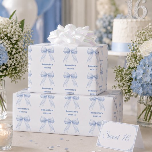Süße 16 blaue Schleife Perlen Geschenkpapier