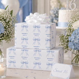 Süße 16 blaue Schleife weiß Geschenkpapier Set