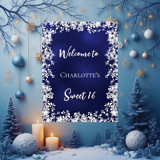 Süße 16 blaue Schneeflocken Willkommen Poster
