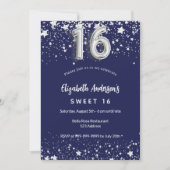 süße 16 blaue Silberstars Luxus Einladung (Vorderseite)