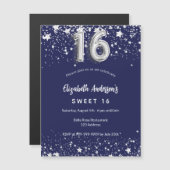 süße 16 blaue Silberstars Luxus Magneteinladung (Vorne/Hinten)