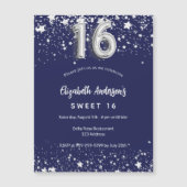süße 16 blaue Silberstars Luxus Magneteinladung (Vorderseite)