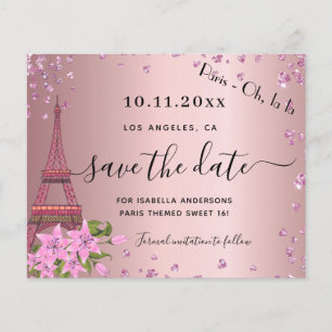 Süße 16 blaurosa Paris Save the Date Flyer