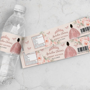 Süße 16 Blush Florale Roségold Braune Prinzessin Wasserflaschenetikett