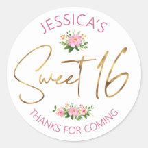 Süße 16 Blush Pink Florale Wasserfarbe Gold Schrif