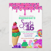 Süße 16, Candyland, Candy Süßigkeiten Donut Einladung (Vorne/Hinten)