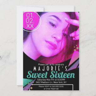 Süße 16 Club Style Neon Party Foto Einladung
