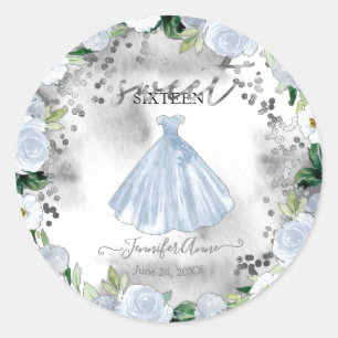 Süße 16 Dusty Blue Blumenkleid Runder Aufkleber