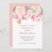 Süße 16 Einladung. Rosa Blume 16. Einladung (Vorne/Hinten)