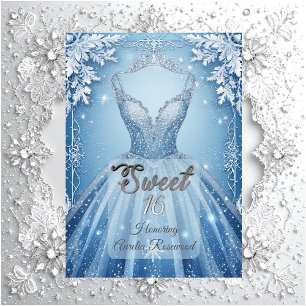 Süße 16 Eisblaue Silberne Winterfrost-Schneeflocke Einladung
