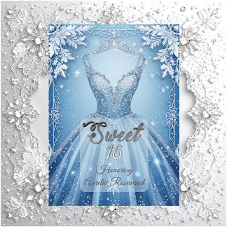 Süße 16 Eisblaue Silberne Winterfrost-Schneeflocke Einladung