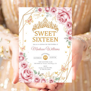 Süße 16 Elegante Chic Roségold-Rosen Einladung