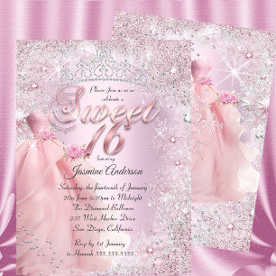 Süße 16-er Blush Pink Winter Wonderland Tiara Einladung