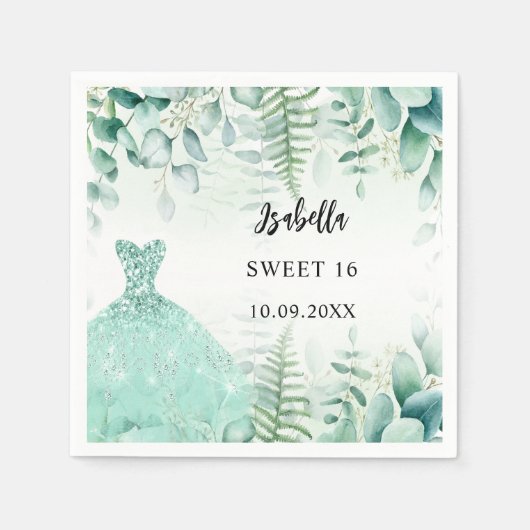 Süße 16 Eukalyptus-Grünwälder Serviette (Vorderseite)