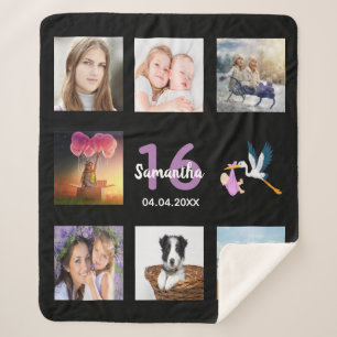 Süße 16-Foto-Collage schwarz Sherpadecke