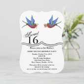 Süße 16 Geburtstag Einladung Traditioneller Vogelw (Stehend Vorderseite)