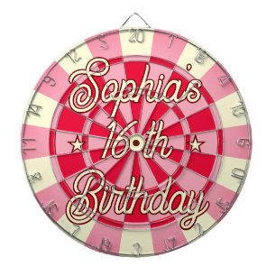 Süße 16. GEBURTSTAG Personalisiert Retro Rosa & Ro Dartscheibe