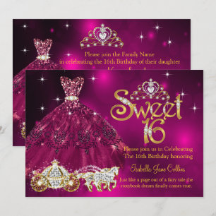 Süße 16. Geburtstags- Pflaumenfarbener Kleid Tiara Einladung