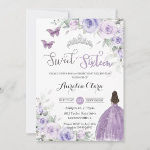 Süße 16. Geburtstags-Purple Floral-Kleid Prinzessi Einladung
