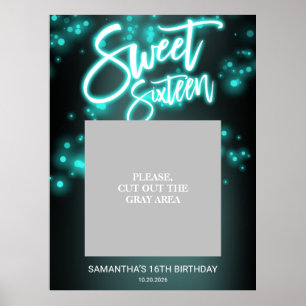 Süße 16 Geburtstags Teal Neon Glow Dunkle Party Po Poster