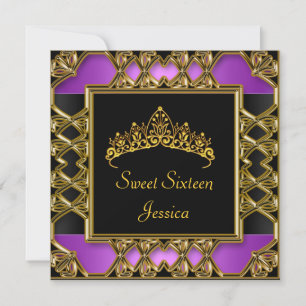 Süße 16 Geburtstags-Tiara in Schwarz Lila Gold Einladung