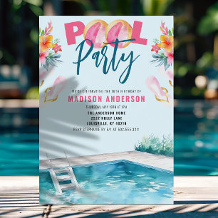 Süße 16. Geburtstagsfeier am Pool im Sommer Einladung