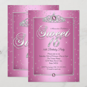 Süße 16. Geburtstagsfeier Candy Pink Diamant Tiara Einladung