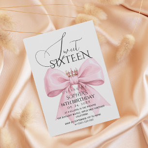 Süße 16. Geburtstagsfeier mit rosa Schleife Einladung