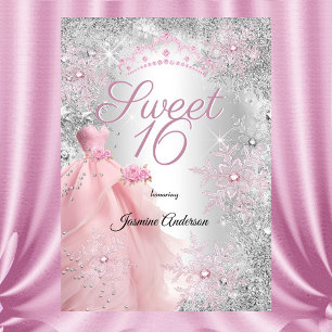 Süße 16. Geburtstagsfeier Pink Silber Winter Wonde Einladung