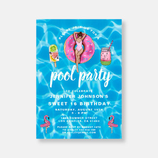 Süße 16 Geburtstagsfeier Rosa Sommer Poolparty Einladung