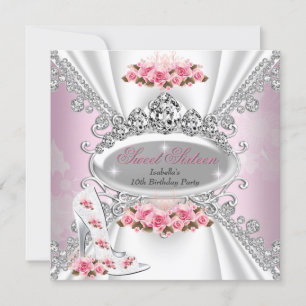 Süße 16 Geburtstagsprinzessin Rosa Tiara Rose Absä Einladung