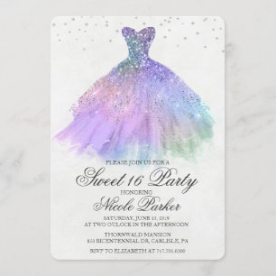 Süße 16 Glitzerkleid Diamant-Einladung Einladung