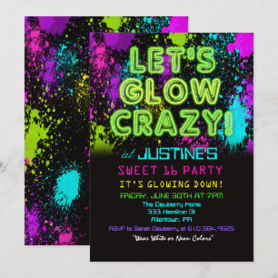 Süße 16-Glowing-Party-Geburtstagseinladung Einladung