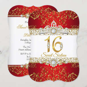 Süße 16 Gold Diamant Rot Glamour Geburtstag Einladung