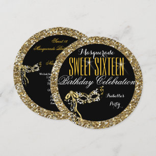 Süße 16 Gold Glitter Maske Maskenball Geburtstag Einladung