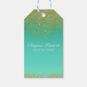 Süße 16 Gold Glitter & Türkis Geburtstagsfeier Mit Geschenkanhänger
