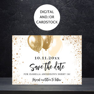 Süße 16 Goldballons Glitzer Party Save The Date